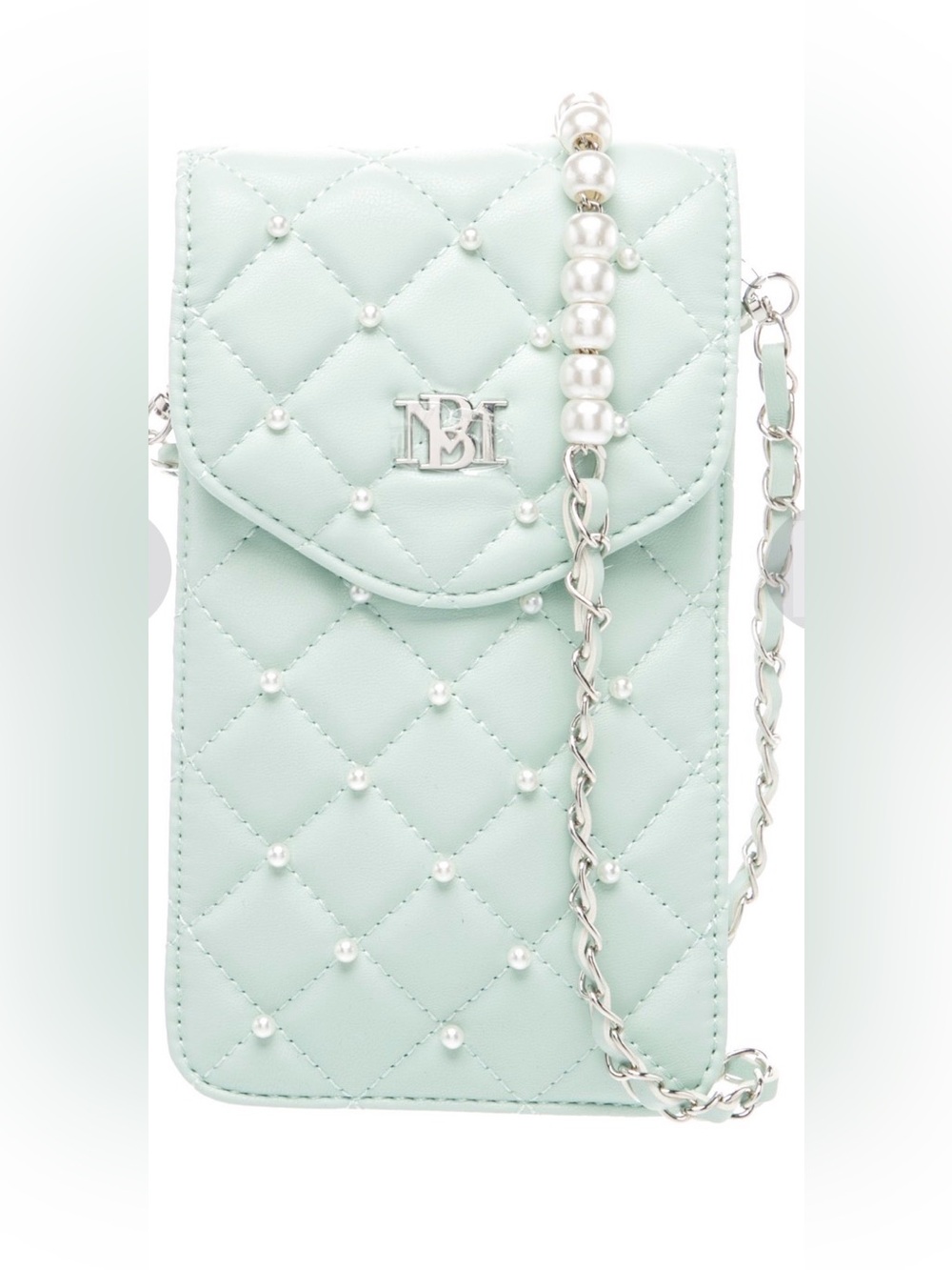 Badgley Mischka Quilted Vegan Leather Pearl Crossbody Phone Bag - Mint